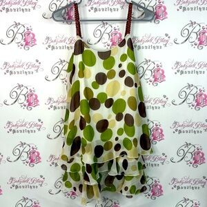 Glam & fame dress polka dot braided straps Polka Dot Dress Green Brown ruffle